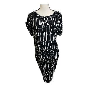 Vince camuto womens geometric black white ruched sides size small dress